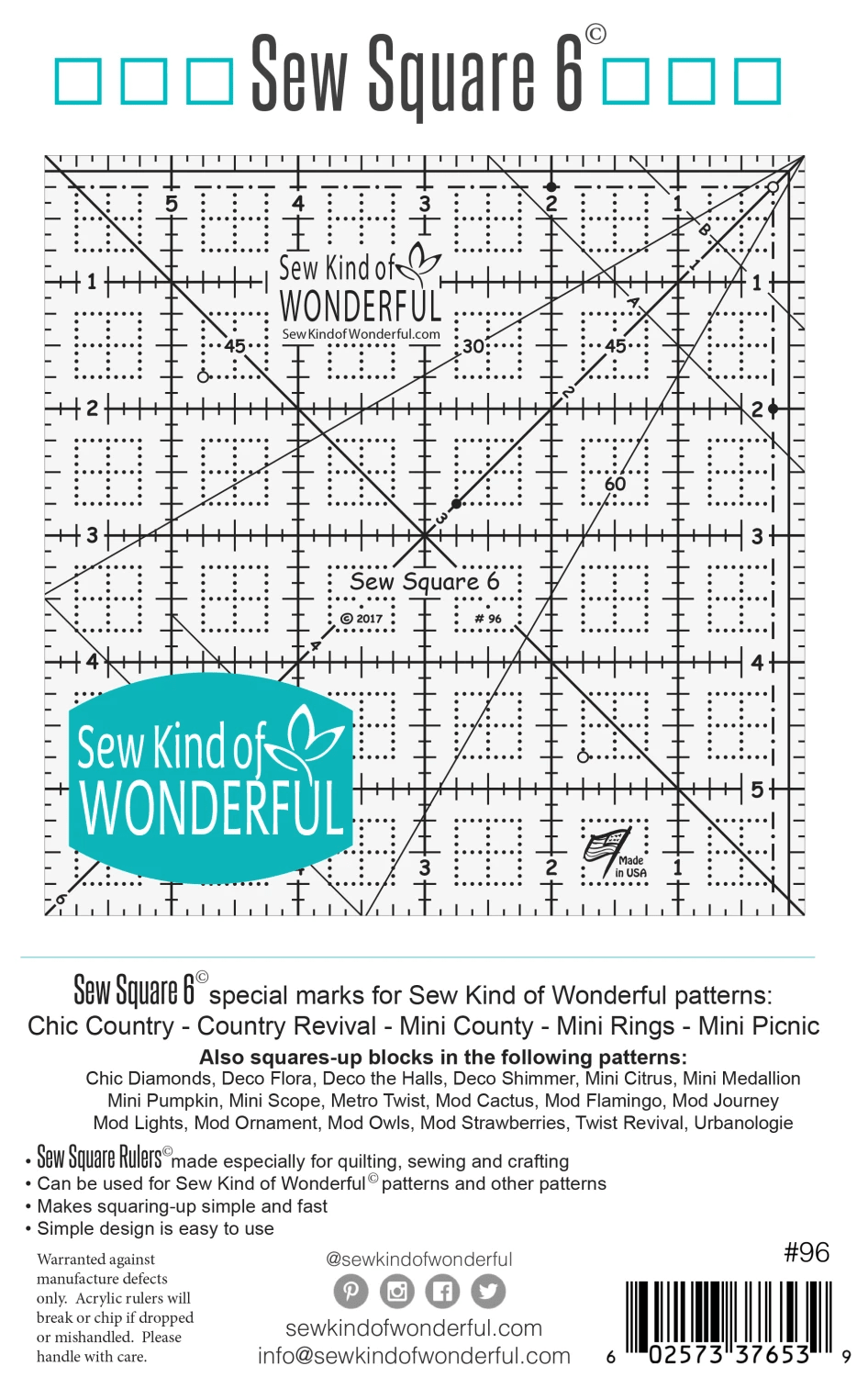 Sew Square 6 Ruler - Nebraska Quilt Company - N261486