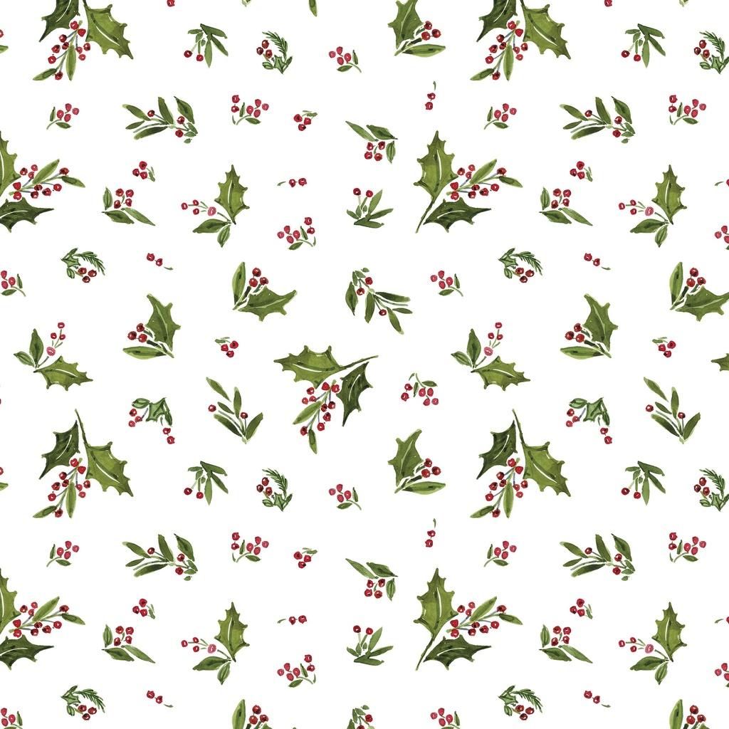 Snowy Greetings Holly Toss White - W105 - 036 - 036 - White Owl Textiles - Nebraska Quilt Company - F261002