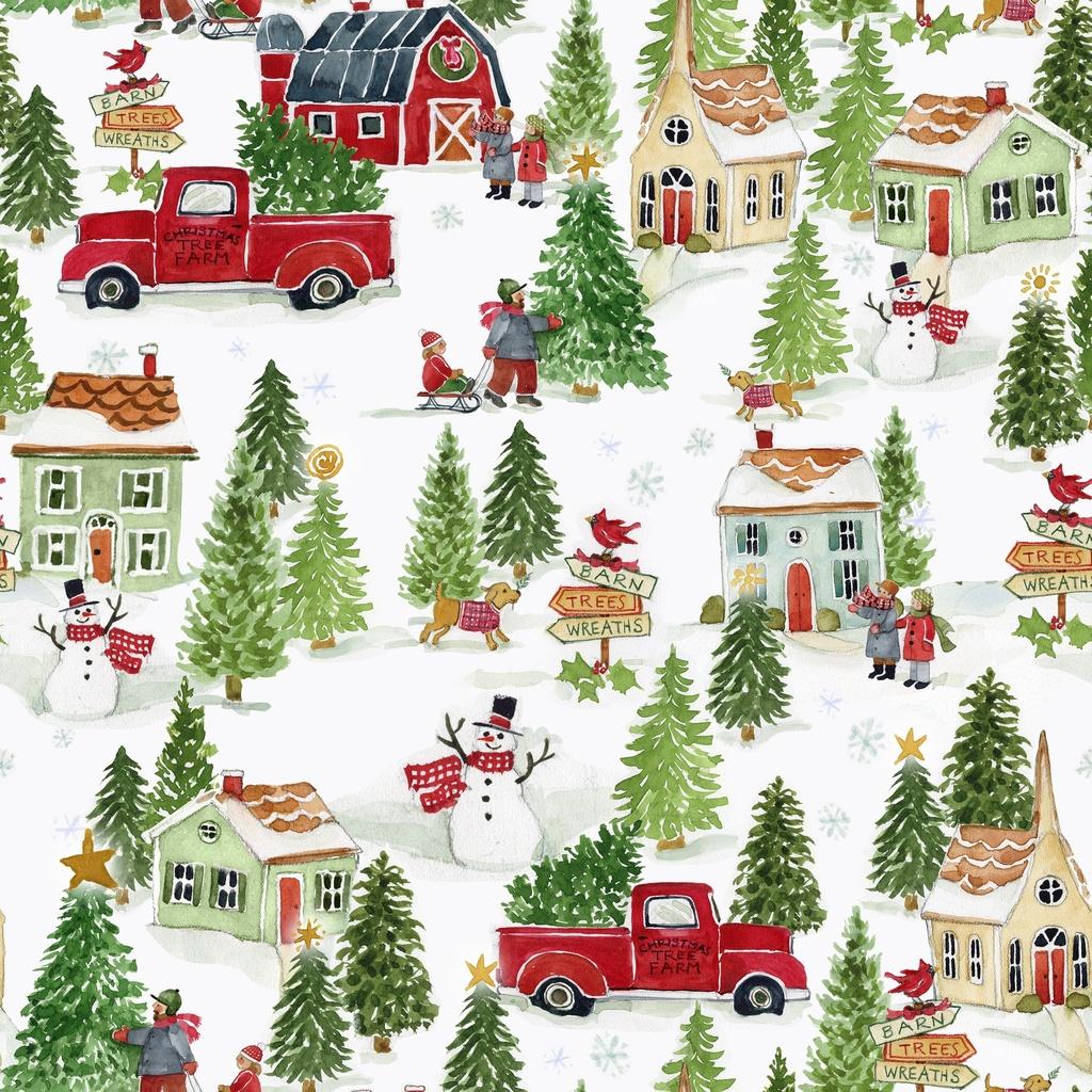 Snowy Greetings Scenic Multi - W105 - 031 - 063 - White Owl Textiles - Nebraska Quilt Company - F260980