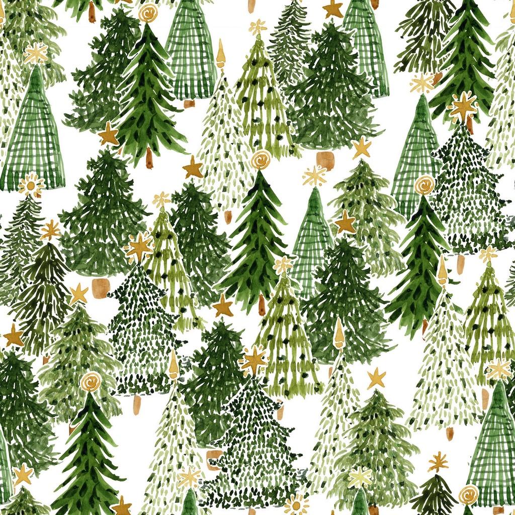 Snowy Greetings Trees White - W105 - 032 - 062 - White Owl Textiles - Nebraska Quilt Company - F260981