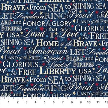 Stars & Stripes 14 Stonehenge Words Navy Multi - 29044 - 49 - Northcott Fabrics - Nebraska Quilt Company - F260497