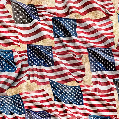 Stars Stripes & Steel Waving American Flag Cream - 2600 - 31698 - E - QT Fabrics - Nebraska Quilt Company - F260858
