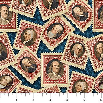 Stonehenge America 250 Founding Fathers Postage Multi - DP28369 - 49 - Northcott Fabrics - Nebraska Quilt Company - F250445