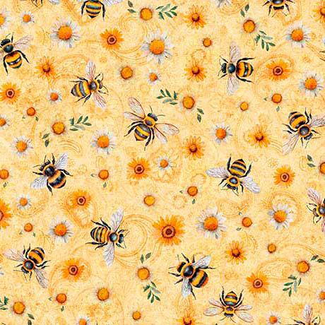 Sunflower Serenade Sunflowers & Bumble Bees Melon - 2600 - 31805 - O - Moda Fabrics - Nebraska Quilt Company - Sunflower Serenade Sunflowers & Bumble Bees Melon - 2600 - 31805 - O - Moda Fabrics