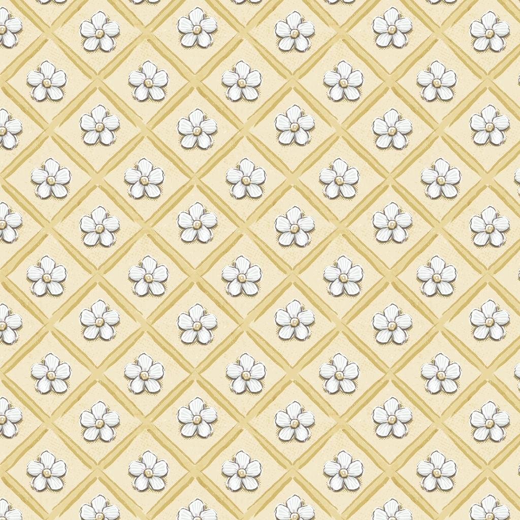 Sweet Honey Bee Floral Grid Yellow - W115 - 011 - 220 - White Owl - Nebraska Quilt Company - F260420