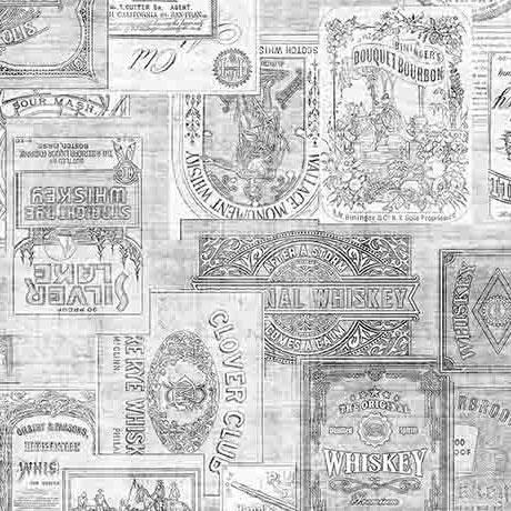 That's The Spirit Liquor Bottle Labels Gray - 31005 - K - QT Fabrics - Nebraska Quilt Company - F2403088