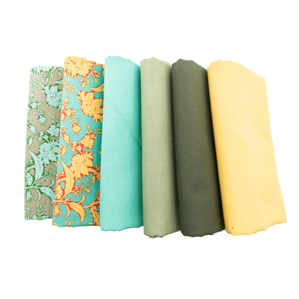 Tilda Bloomsville Half Yard Bundle Yellow Green and Turquoise 6 Pieces - Nebraska Quilt Company - PC260289