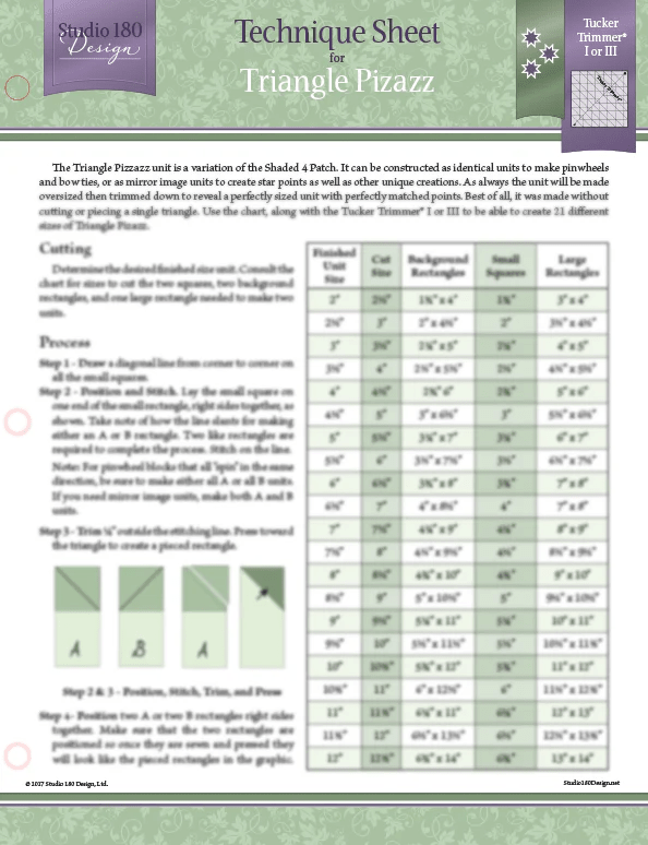 Triangle Pizazz Technique Sheet - Nebraska Quilt Company - PUB260849