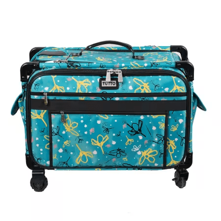 Tutto Sewing Machine Case On Wheels Large 21in Aqua with Daisy - Nebraska Quilt Company - Tutto Sewing Machine Case On Wheels Large 21in Aqua with Daisy
