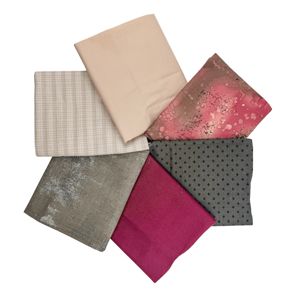 Various Cotton Fabrics Fat Quarter Bundle Mauve Cream and Gray 6 Pieces - Nebraska Quilt Company - PC260980