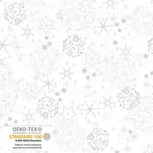 We Love Christmas Balls & Snowflakes Metallic White - 4592M - 100 - Blank Quilting - Nebraska Quilt Company - F2403009