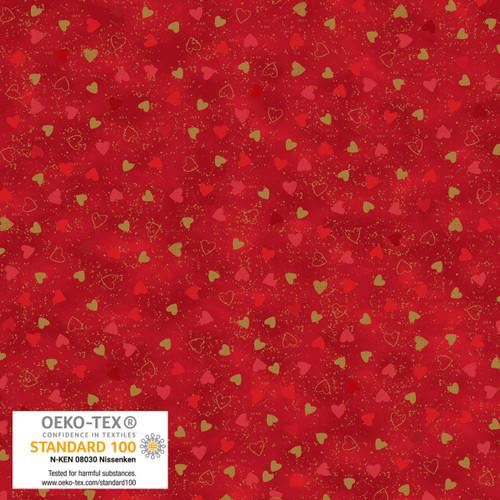 We Love Christmas Hearts Metallic Red/Gold - 4592M - 405 - Blank Quilting - Nebraska Quilt Company - F2403043