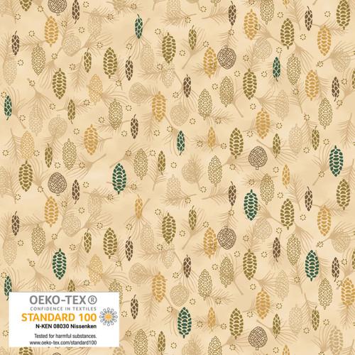 We Love Christmas Pine Cones Metallic Beige - 4592M - 207 - Blank Quilting - Nebraska Quilt Company - F2403018