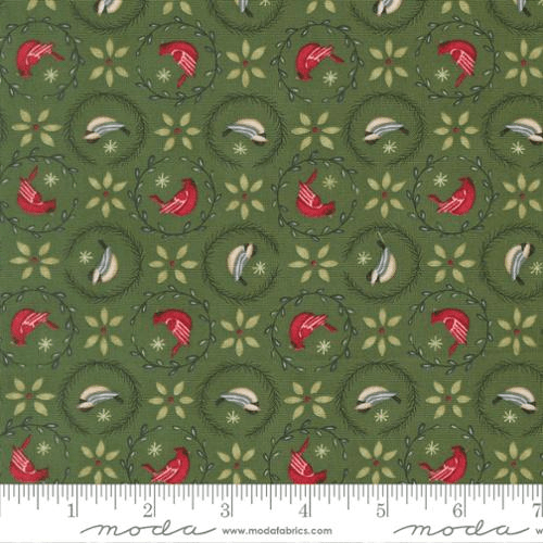 When Snow Falls Tiny Birds In Wreaths Evergreen - 56173 17 - Moda Fabrics - Nebraska Quilt Company - F261749