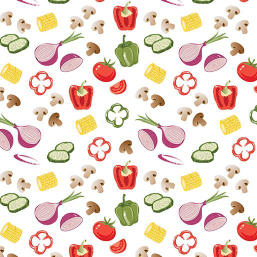 Chillin & Grillin Veggie Medley White - 14357 - 09 - Benartex - Nebraska Quilt Company - F07747