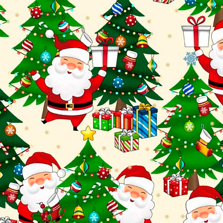 Christmas Favorites Santas and Christmas Trees Vanilla - 30329 - E - QT Fabrics - Nebraska Quilt Company - F09035