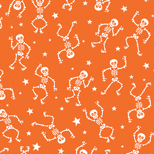 Glow - O - Ween Glowing SkeletonsOrange - 12963G37BV16 - Benartex - Nebraska Quilt Company - F03922