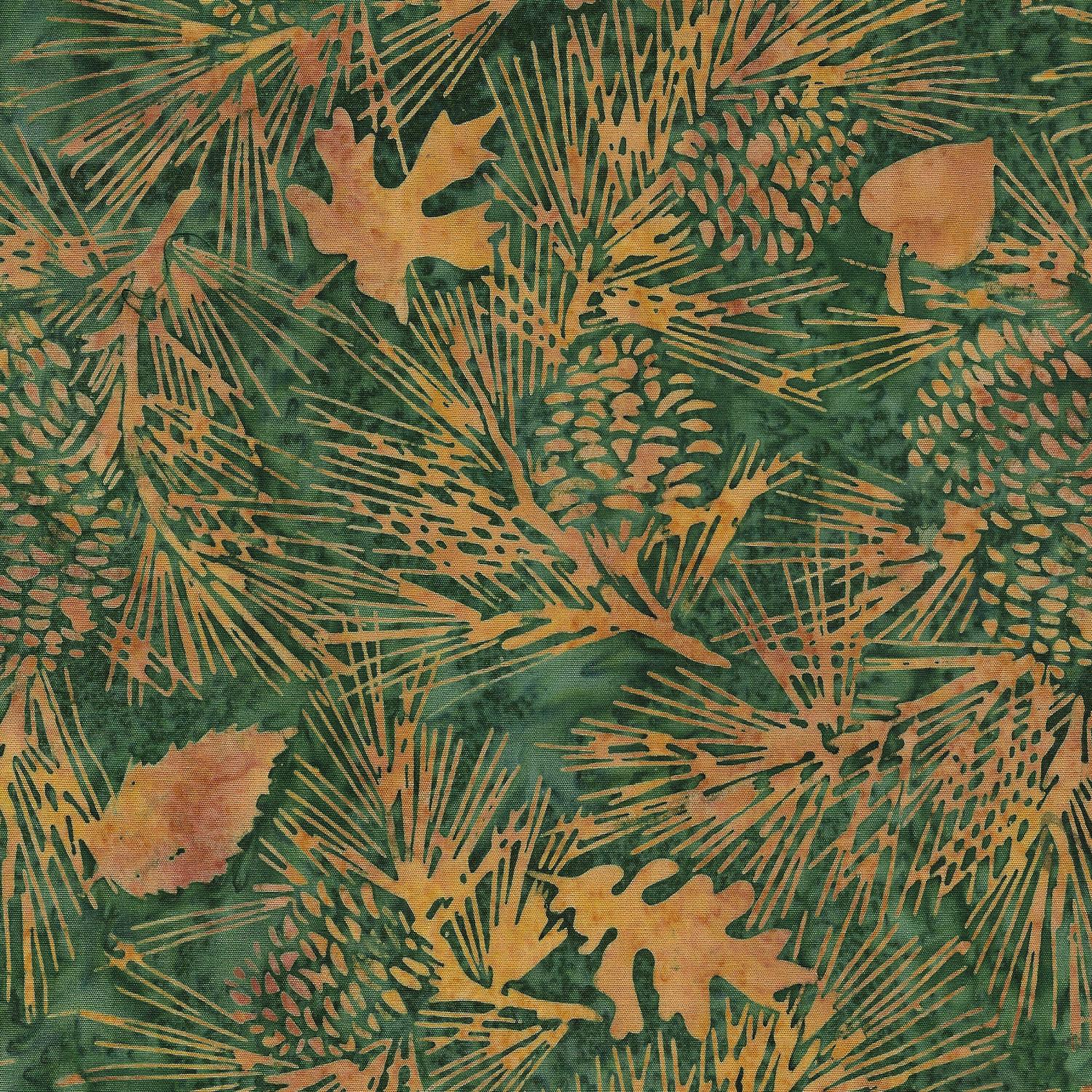 Sandalwood Green Spinach Pine Leaves Cone - 122219680 - Island Batik - Nebraska Quilt Company - F06706