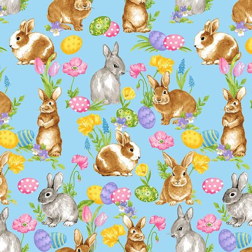 Spring is Hare Bunny Allover Blue - SPRINGISHARE - B - 3261 - 11 - Blank Quilting - Nebraska Quilt Company - F04382
