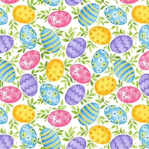 Spring is Hare Tossed Eggs White - SPRINGISHARE - B - 3265 - 01 - Blank Quilting - Nebraska Quilt Company - F04386