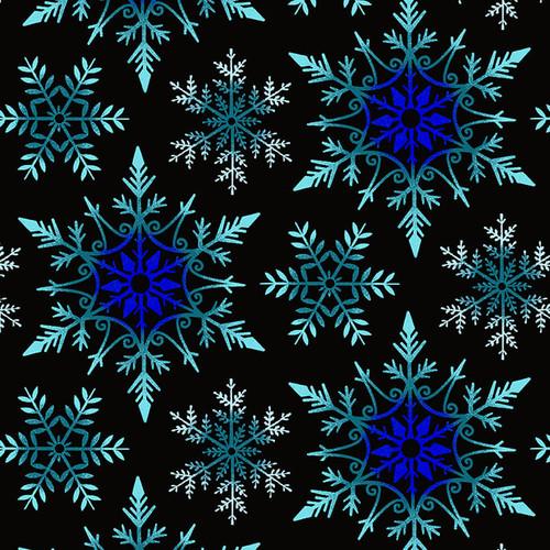108" Wide Crystal Frost Snowflakes Black - 1340 - 97 - Henry Glass & Co. - Nebraska Quilt Company - F2402366
