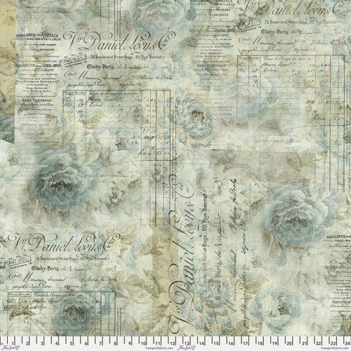 108" Wide Eclectic Elements Receipt Aqua Remnant 55" x 108" - Nebraska Quilt Company - PC250133