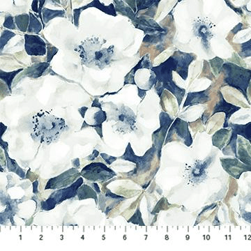 108" Wide Natural Essence Large Floral Navy Remnant 26" x 108" - B90908 - 42 - FIGO Fabrics - Nebraska Quilt Company - PC260140