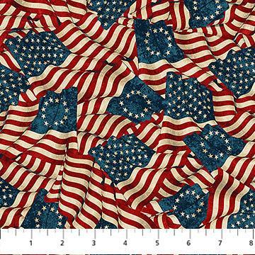 108" Wide Stonehenge America 250 Flag Toss Multi Remnant 23" x 108 - B28371 - 12 - Northcott Fabrics - Nebraska Quilt Company - 108" Wide Stonehenge America 250 Flag Toss Multi Remnant 23" x 108 - B28371 - 12 - Northcott Fabrics