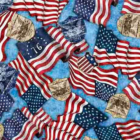 1776 American Flags & 250 Crest Blue - 31662 B - QT Fabrics - Nebraska Quilt Company - F2501595