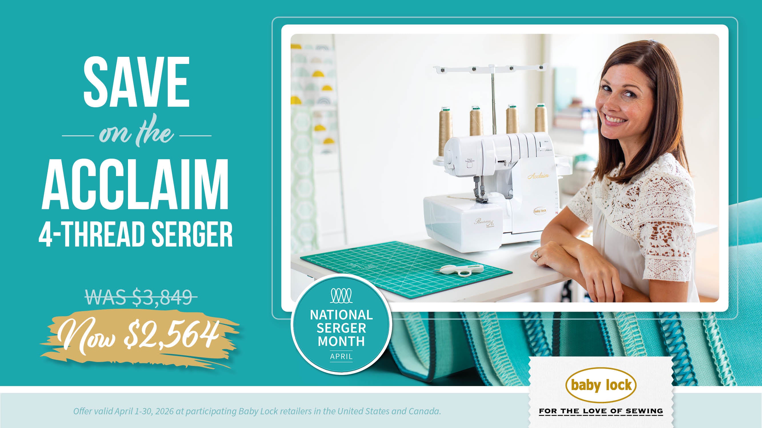 Baby Lock Acclaim  4-Thread Serger now $2,564