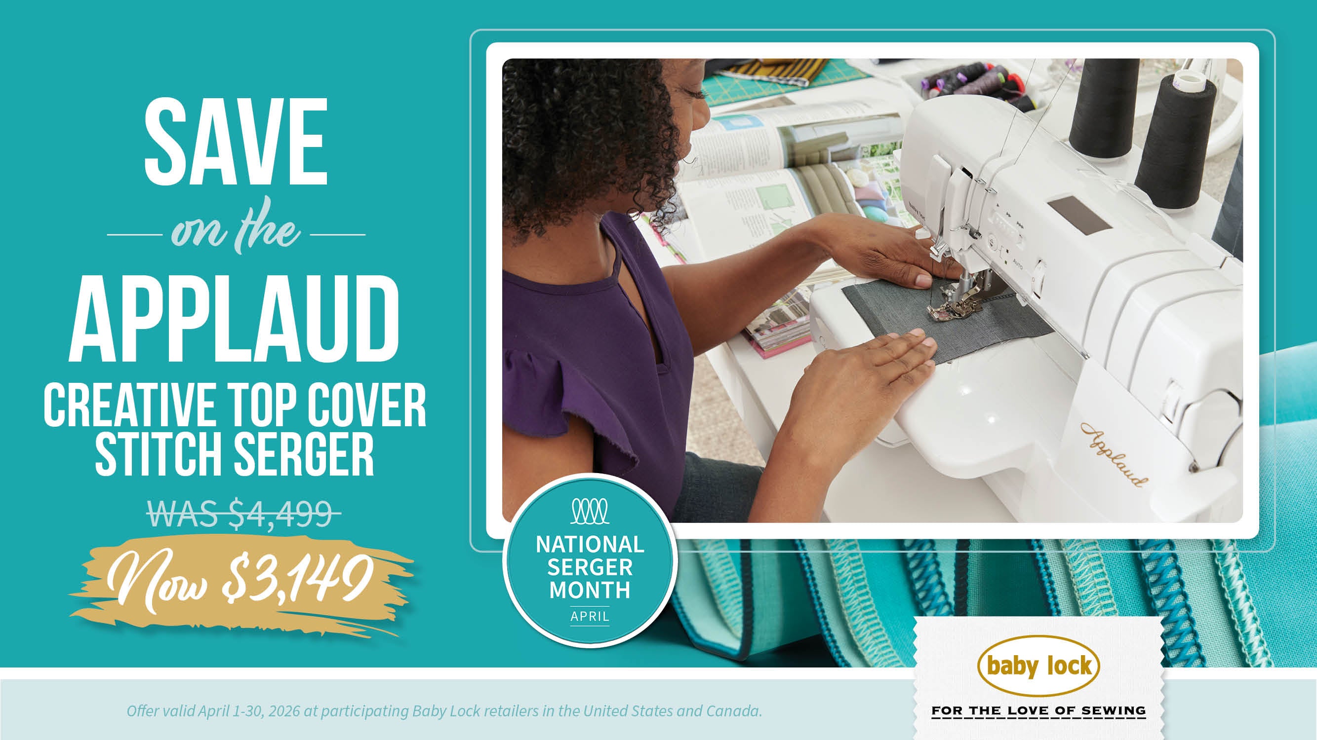 Baby Lock Applaud Creative Top Cover Stitch Serger Now$3,149