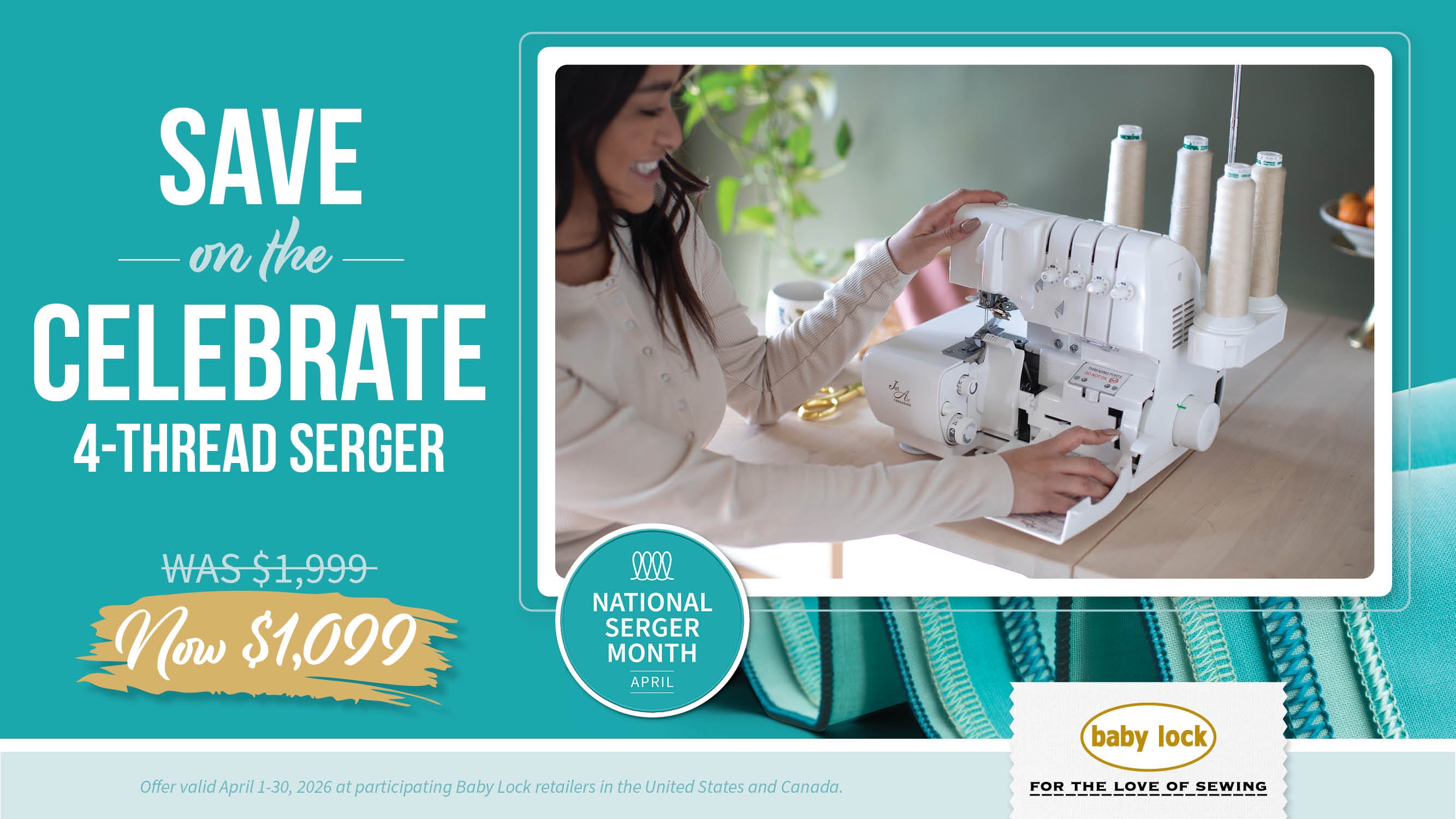 Baby Lock Celebrate 4-Thread Serger Now $1,099