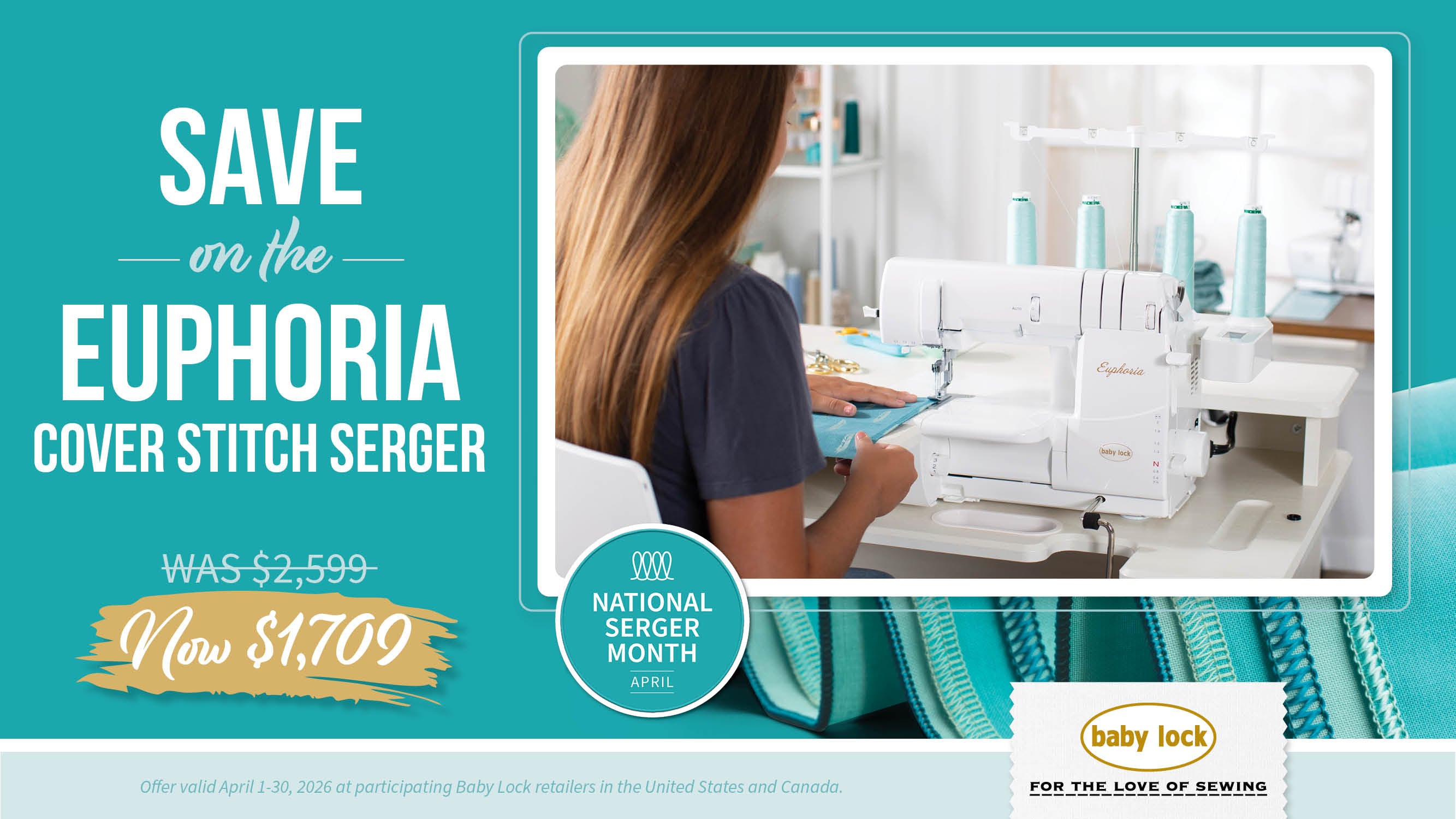 Baby Lock Euphoria Cover Stitch Serger Now $1,709