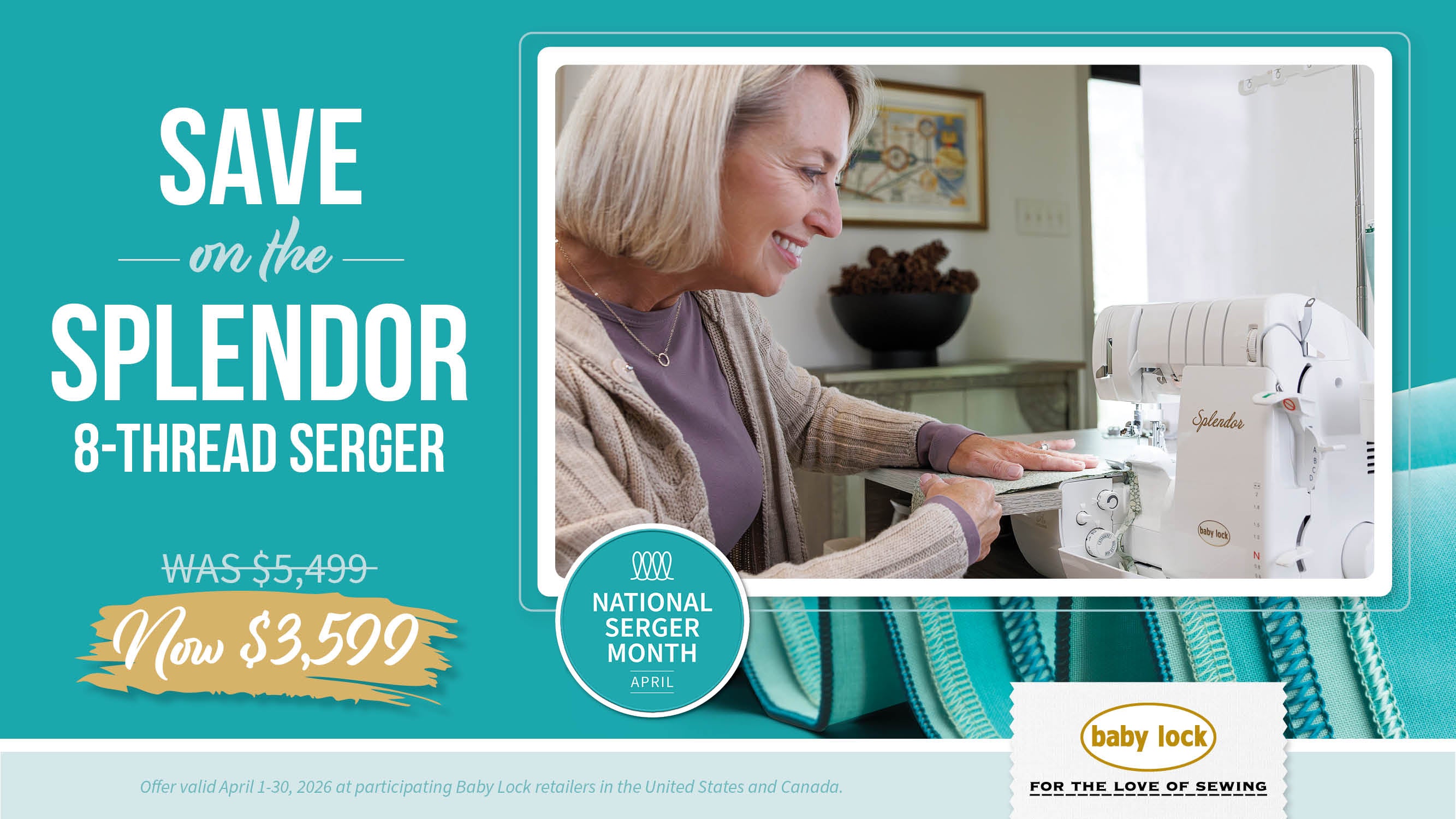 Baby Lock Splendor 8-Thread Serger Now $3,599