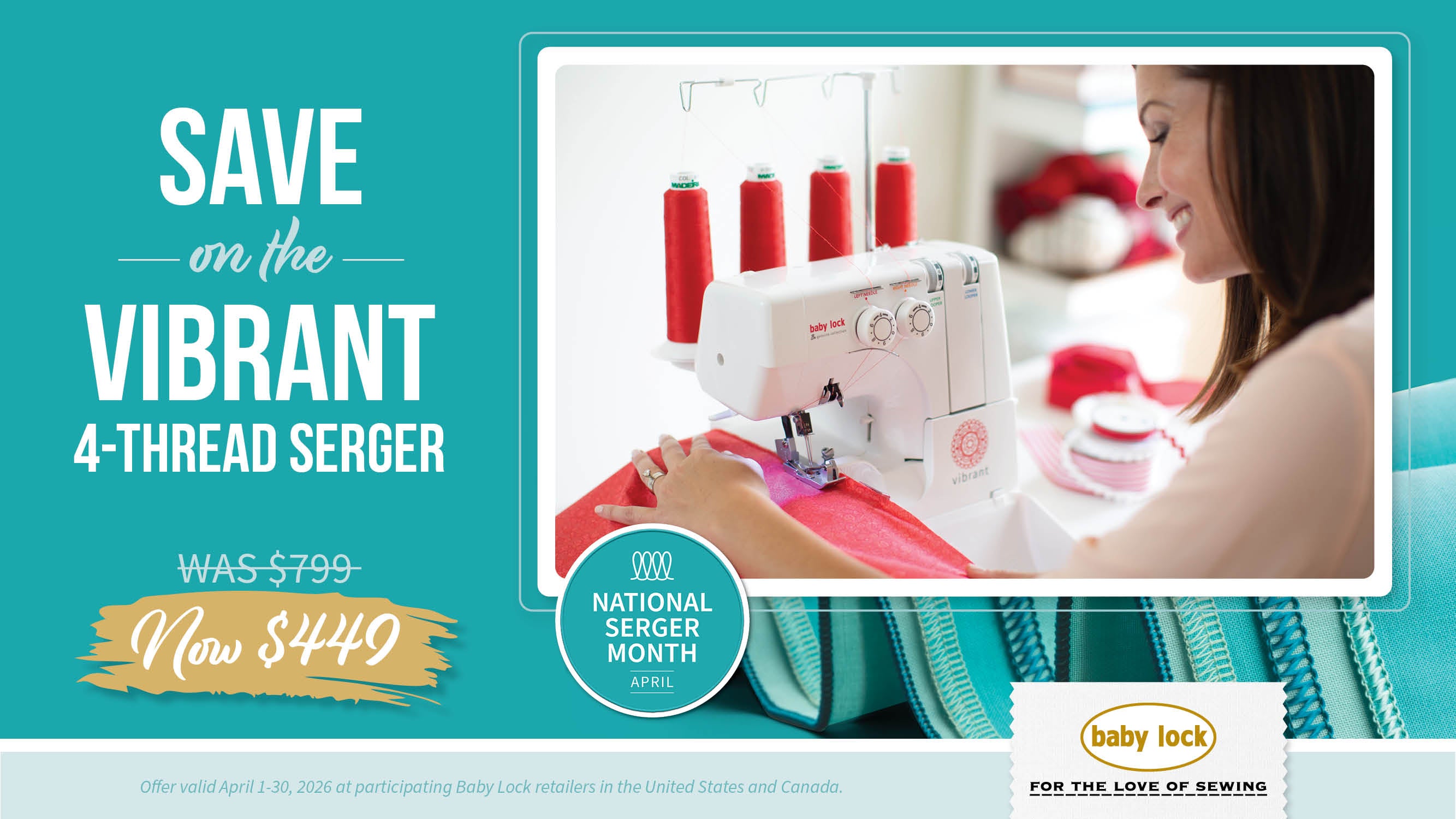 Baby Lock Vibrant 4-Thread Serger Now $449