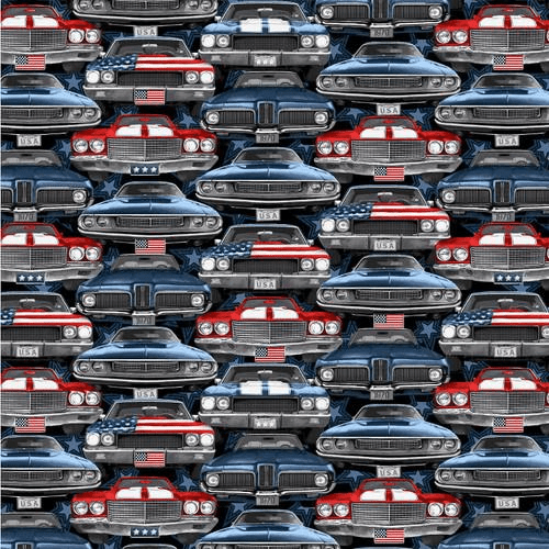 60" Wide Patriotic Minky Muscle Cars Multi 47" x 60" Remnant - 8282MK - 78 - Henry Glass & Co. - Nebraska Quilt Company - PC260001