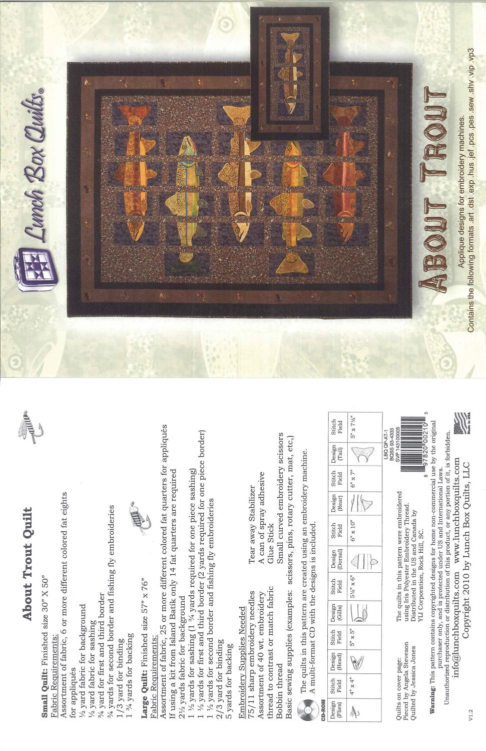 About Trout Quilt with CD Machine Embroidery Quilt Patterns - Nebraska Quilt Company - PUB10187