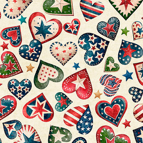 All American Snowman All American Hearts Cream - 2600 32045 E 15O - QT Fabrics - Nebraska Quilt Company - F261514