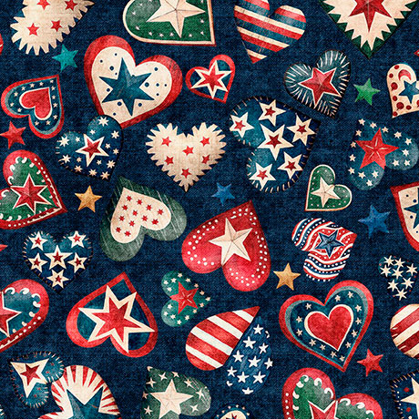 All American Snowman All American Hearts Navy - 2600 32045 N 15O - QT Fabrics - Nebraska Quilt Company - F261515