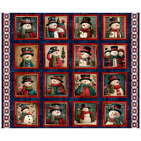 All American Snowman American Snowman Picture Patch Navy 36" X 40" - Nebraska Quilt Company - PAN261510