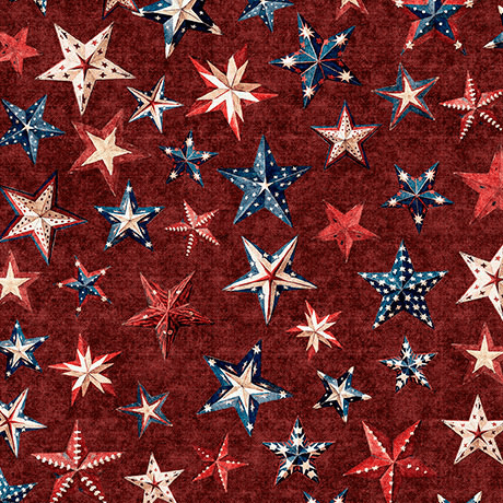All American Snowman Stars Brick Red - 2600 32046 M 15O - QT Fabrics - Nebraska Quilt Company - F261518