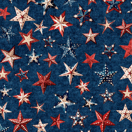 All American Snowman Stars Navy - 2600 32046 N 15O - QT Fabrics - Nebraska Quilt Company - F261519