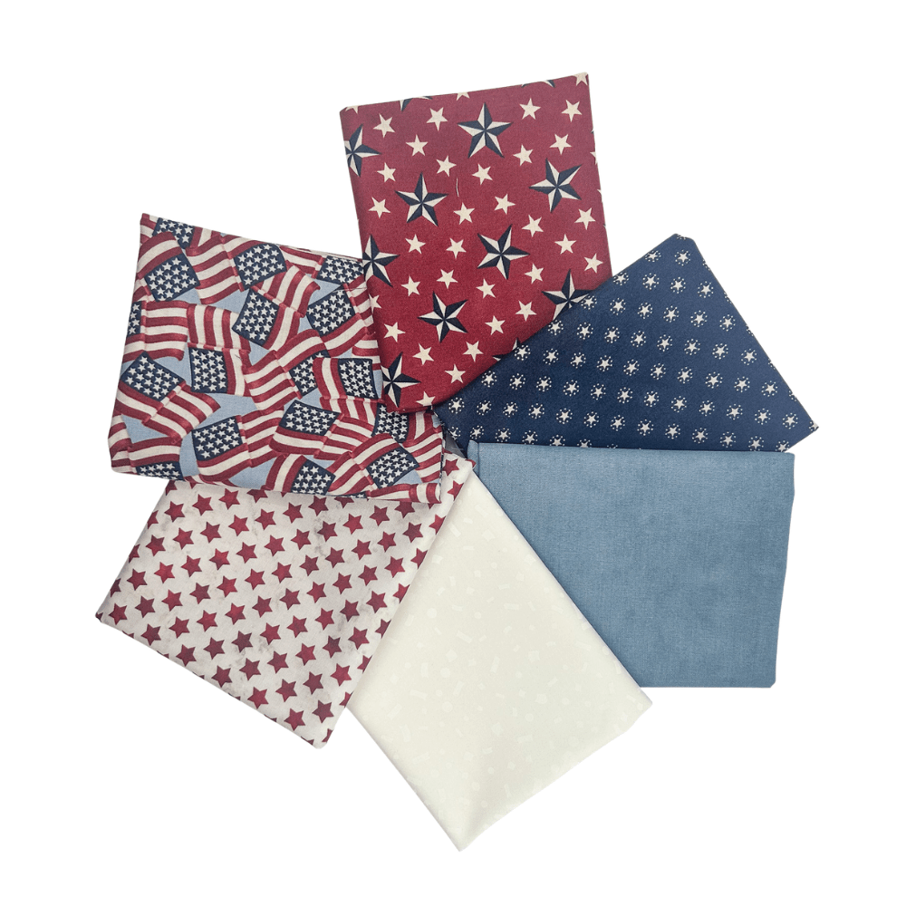 America 250 Years Fat Quarter Bundle Red White Blue 6 Pieces - Nebraska Quilt Company - America 250 Years Fat Quarter Bundle Red White Blue 6 Pieces