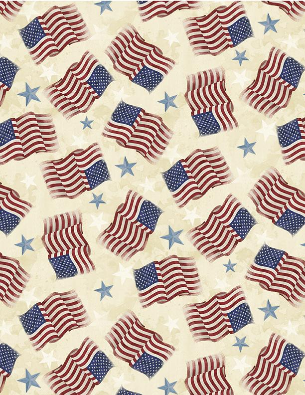America My Home Flag & Star Toss Tan - 1 Yard Left - Verified! - Nebraska Quilt Company - F82103