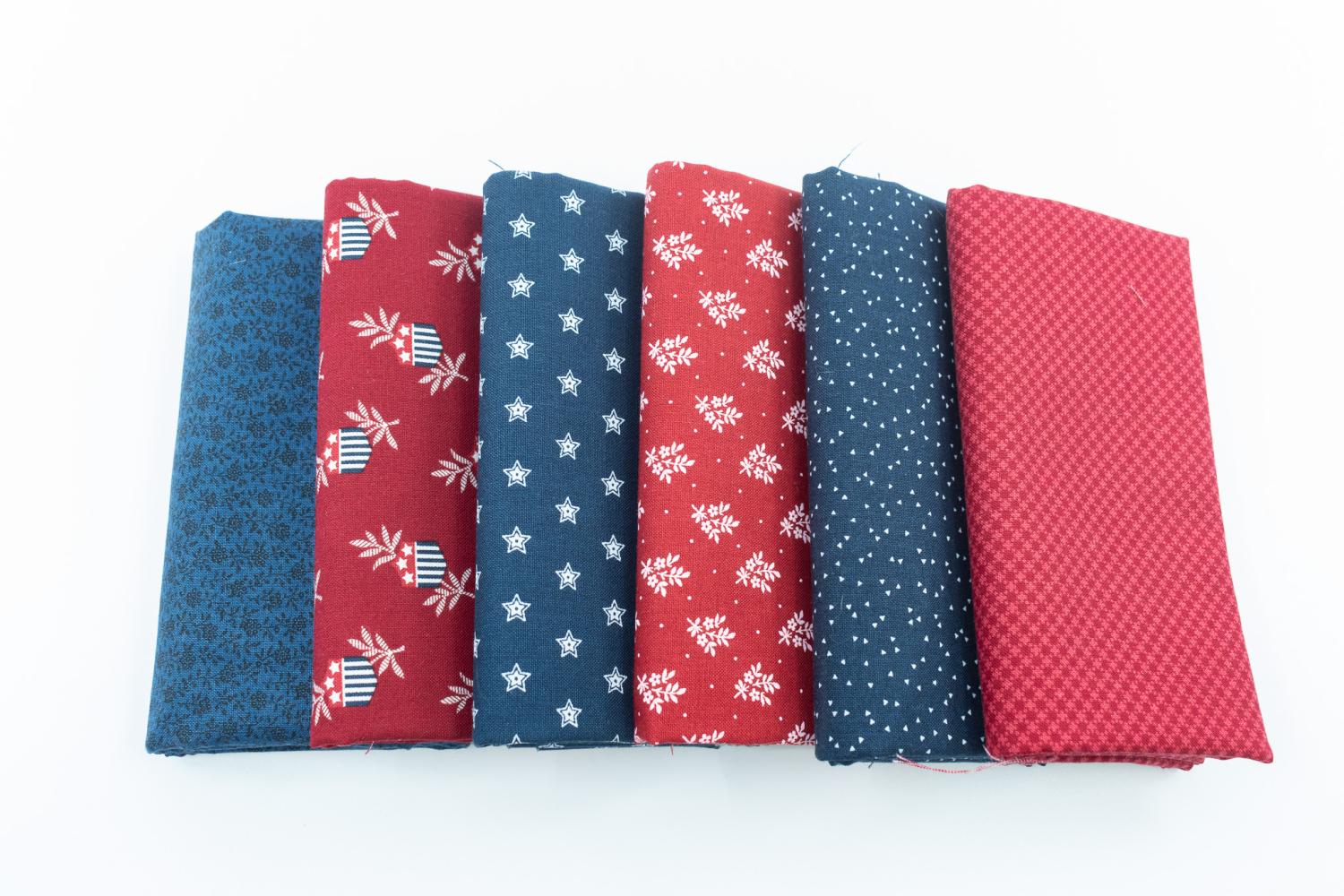 American Gatherings III Half Yard Bundle Reds/Blues 6 Pieces - Nebraska Quilt Company - American Gatherings III Half Yard Bundle Reds/Blues 6 Pieces