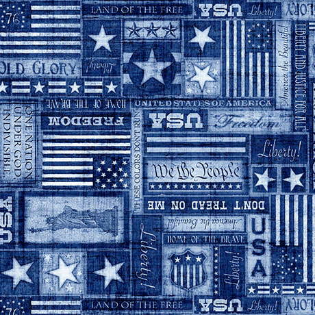American Heritage Americana Text Denim - 2600 32298 B - QT Fabrics - Nebraska Quilt Company - F261628