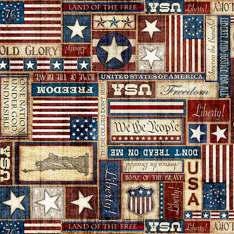 American Heritage Americana Text Red and Cream - 2600 32298 RE - QT Fabrics - Nebraska Quilt Company - F261626