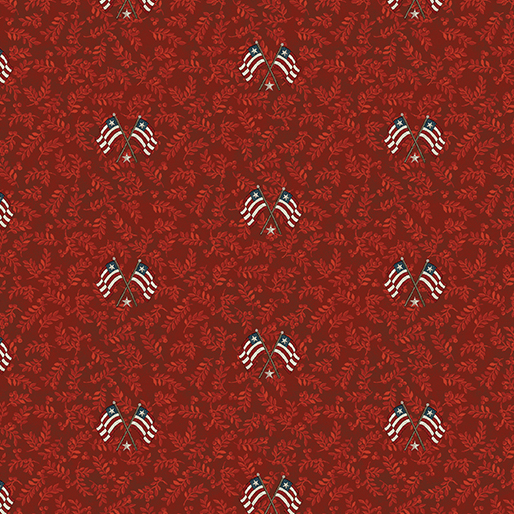 American Valor Flags and Leaves Red - 16878-10 - Benartex - Nebraska Quilt Company - F261695
