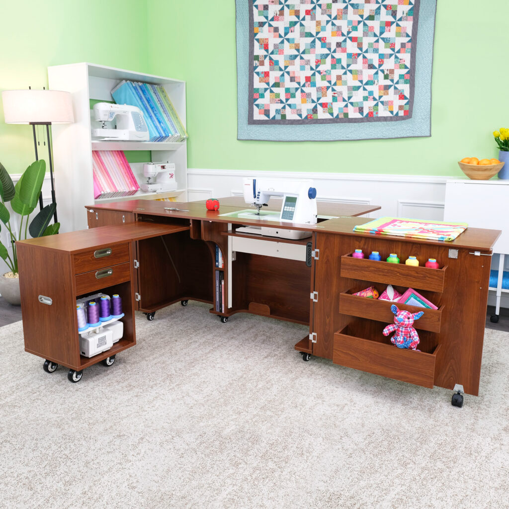 Aussie Dual Rail Electric Sewing Cabinet Teak - Nebraska Quilt Company - FCAK8605EL