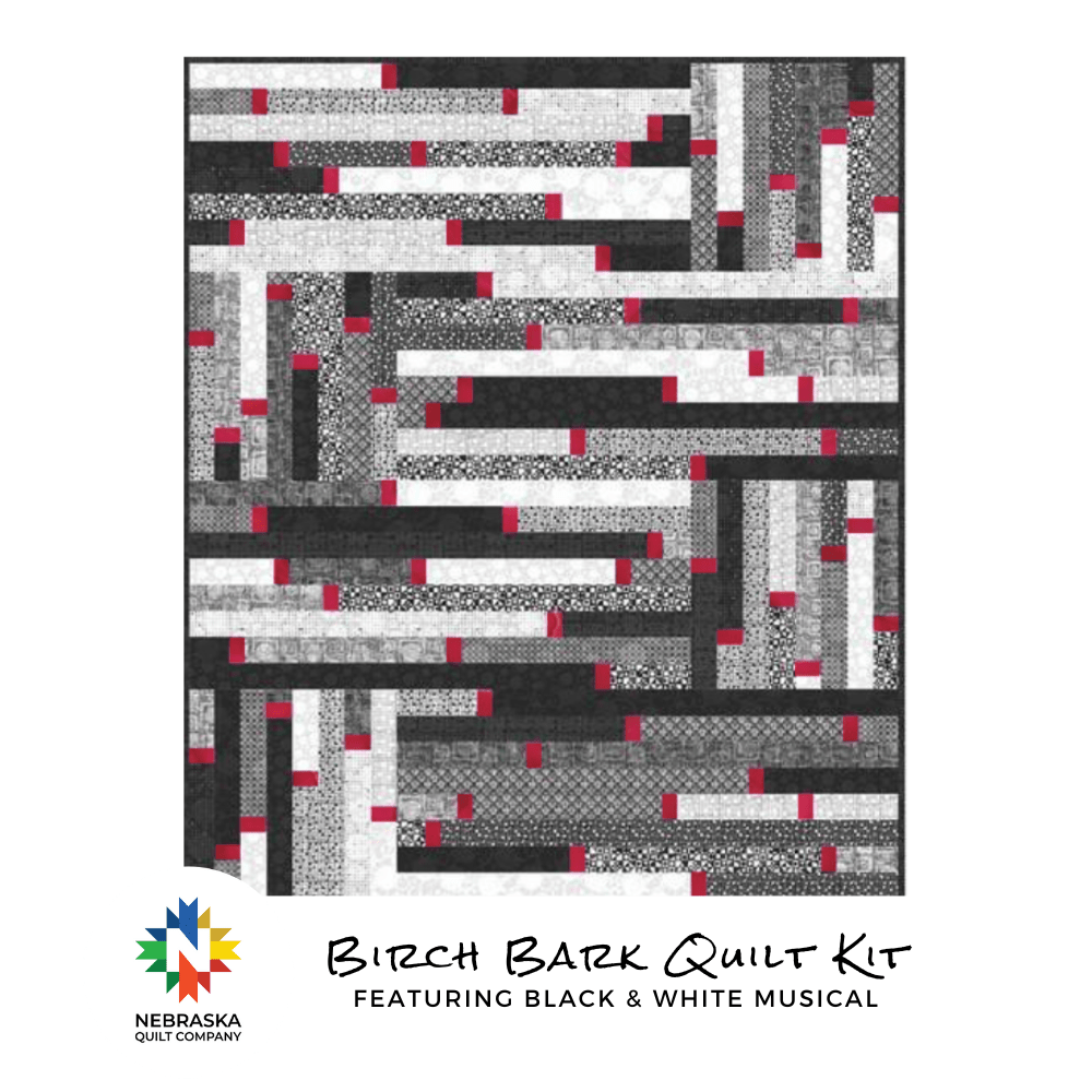 Birch Bark Quilt Kit Featuring Black and White Musical - Nebraska Quilt Company - Birch Bark Quilt Kit Featuring Black and White Musical